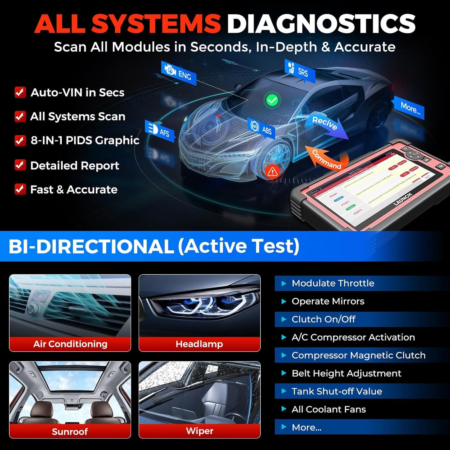 LAUNCH Escáner X431 CRP919E OBD2, bidireccional, CANFD, DoIP y FCA