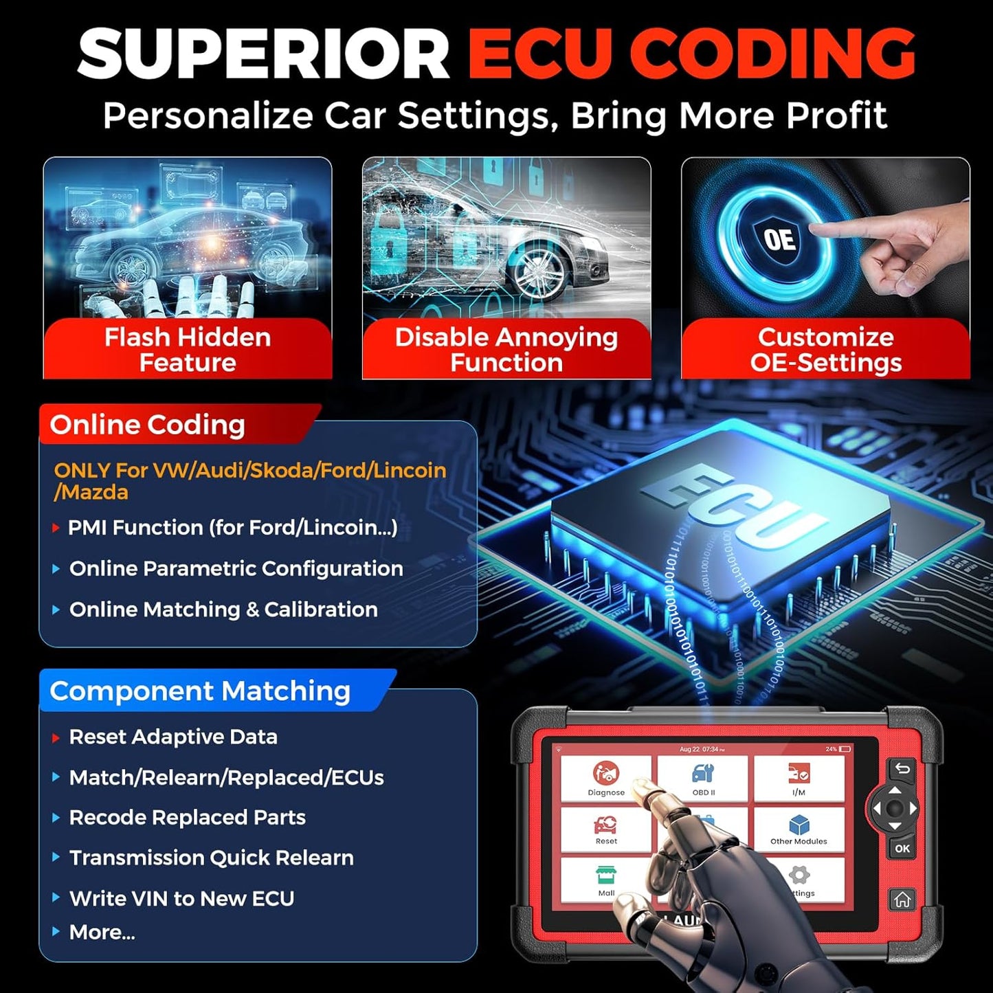 LAUNCH Escáner X431 CRP919E OBD2, bidireccional, CANFD, DoIP y FCA