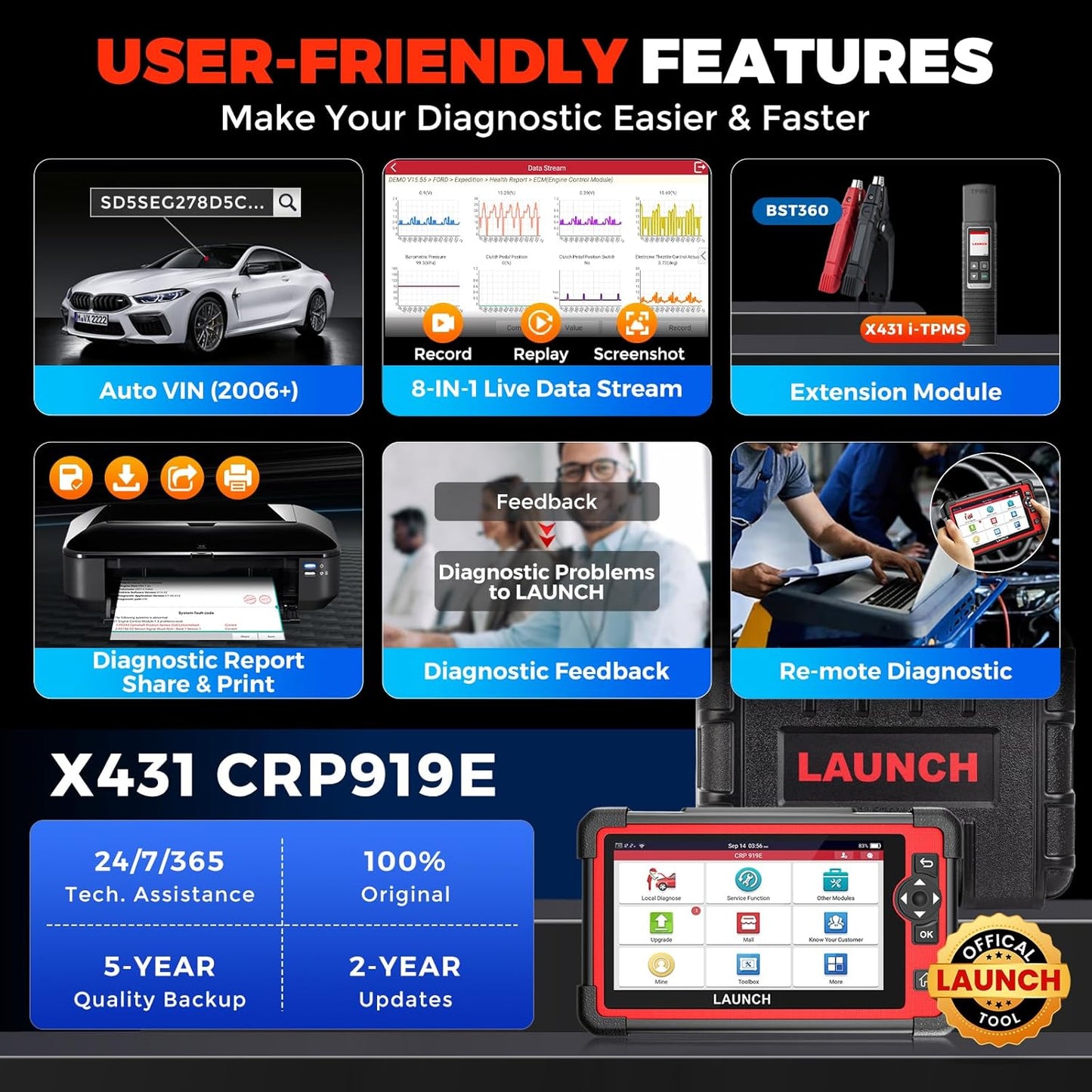 LAUNCH Escáner X431 CRP919E OBD2, bidireccional, CANFD, DoIP y FCA