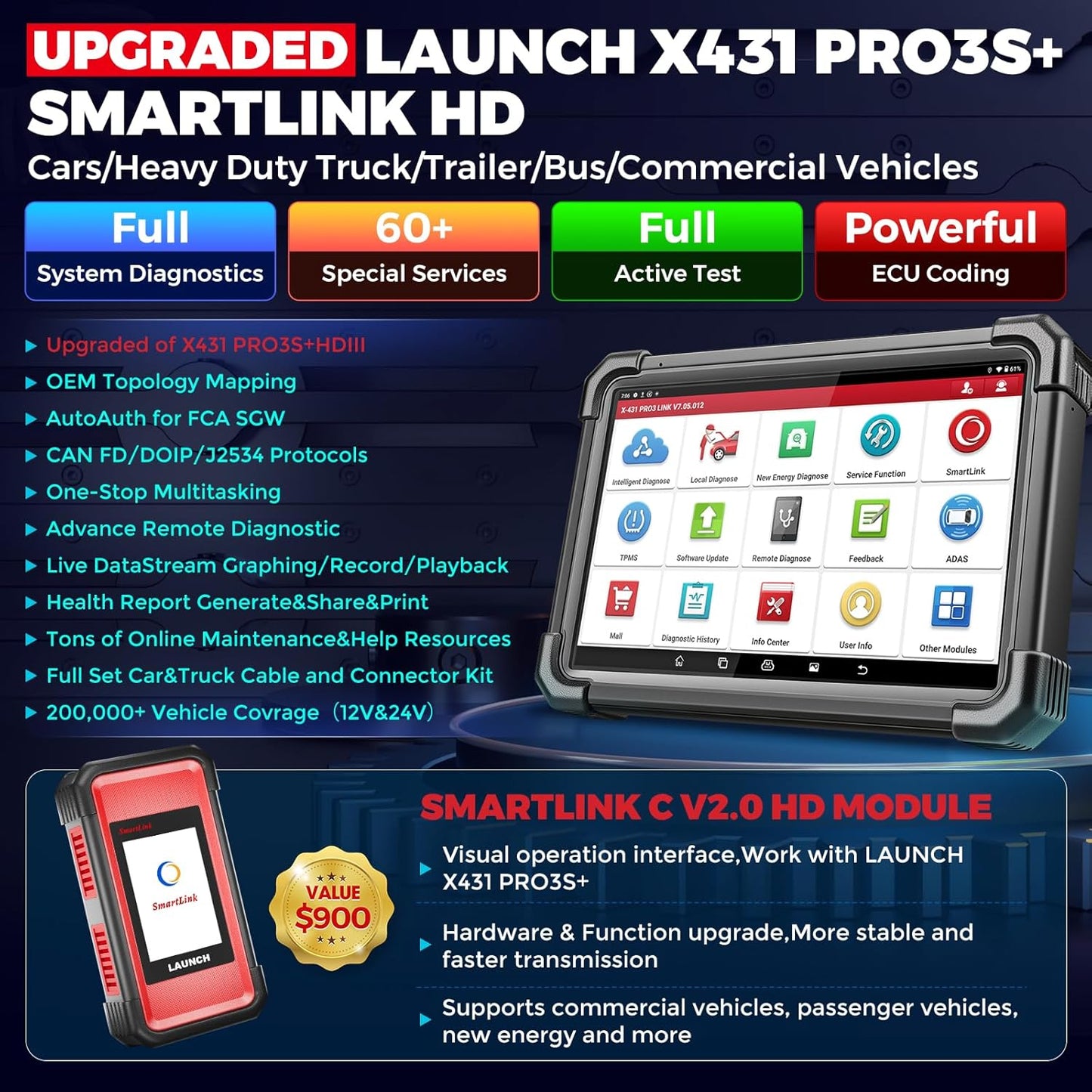 El LAUNCH X431 PRO3S+ SMARTLINK HD 2.0 versión mejorada 2025